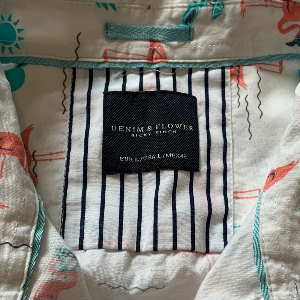 Denim & Flower Men's Flamingo Short Sleeve Large Shirt Summer Preppy Casual - Picture 3 of 6